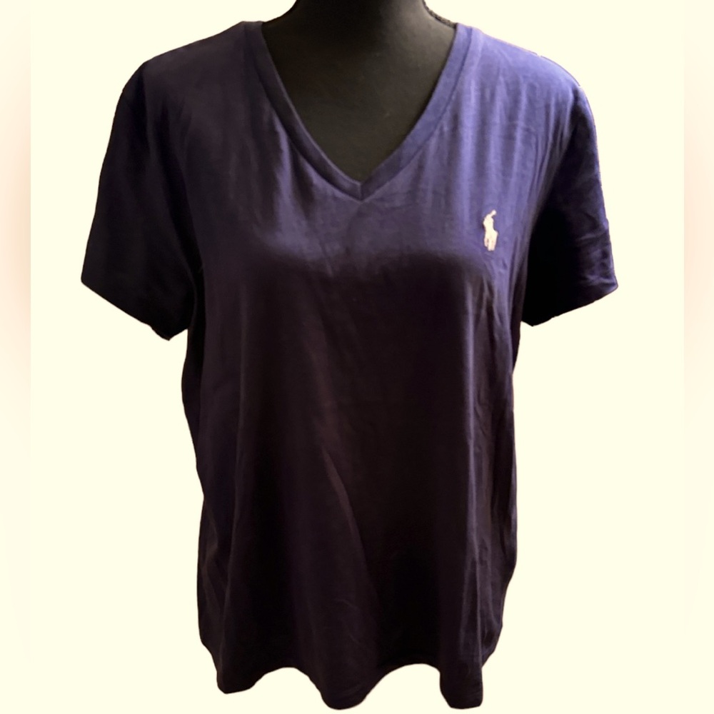 Ralph Lauren Sport UNISEX Navy V-neck Tee with Emblem Size Large